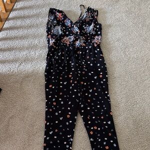 LOFT Black Floral Jumpsuit